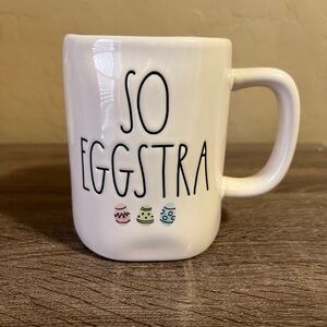 Rae Dunn White So Eggstra Ceramic Easter Mug Pastel Pink Green Blue NWT